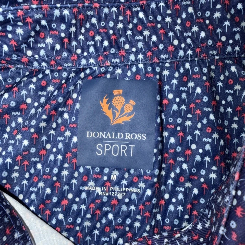 Donald Ross Sport Golf Polo Men's Size Medium Palm Tree All Over Print Purple